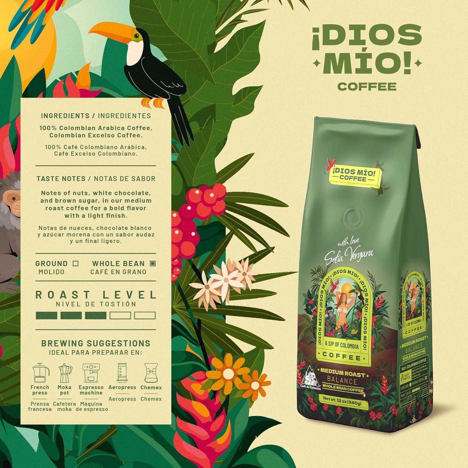 Medium Roast, Whole Bean, 12 Oz bag, Packx3