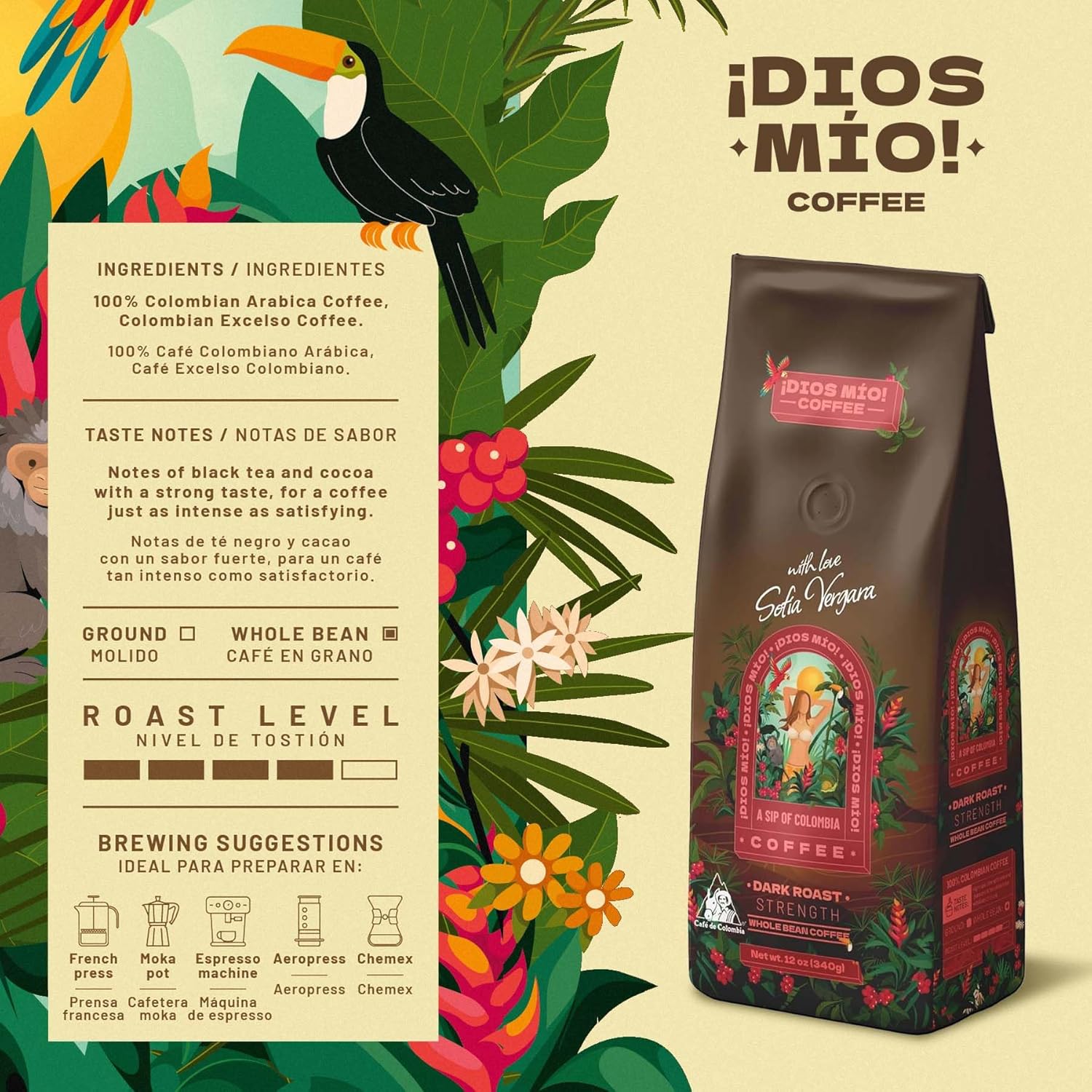 Dark Roast, Whole Bean, 12 Oz bag, Packx3
