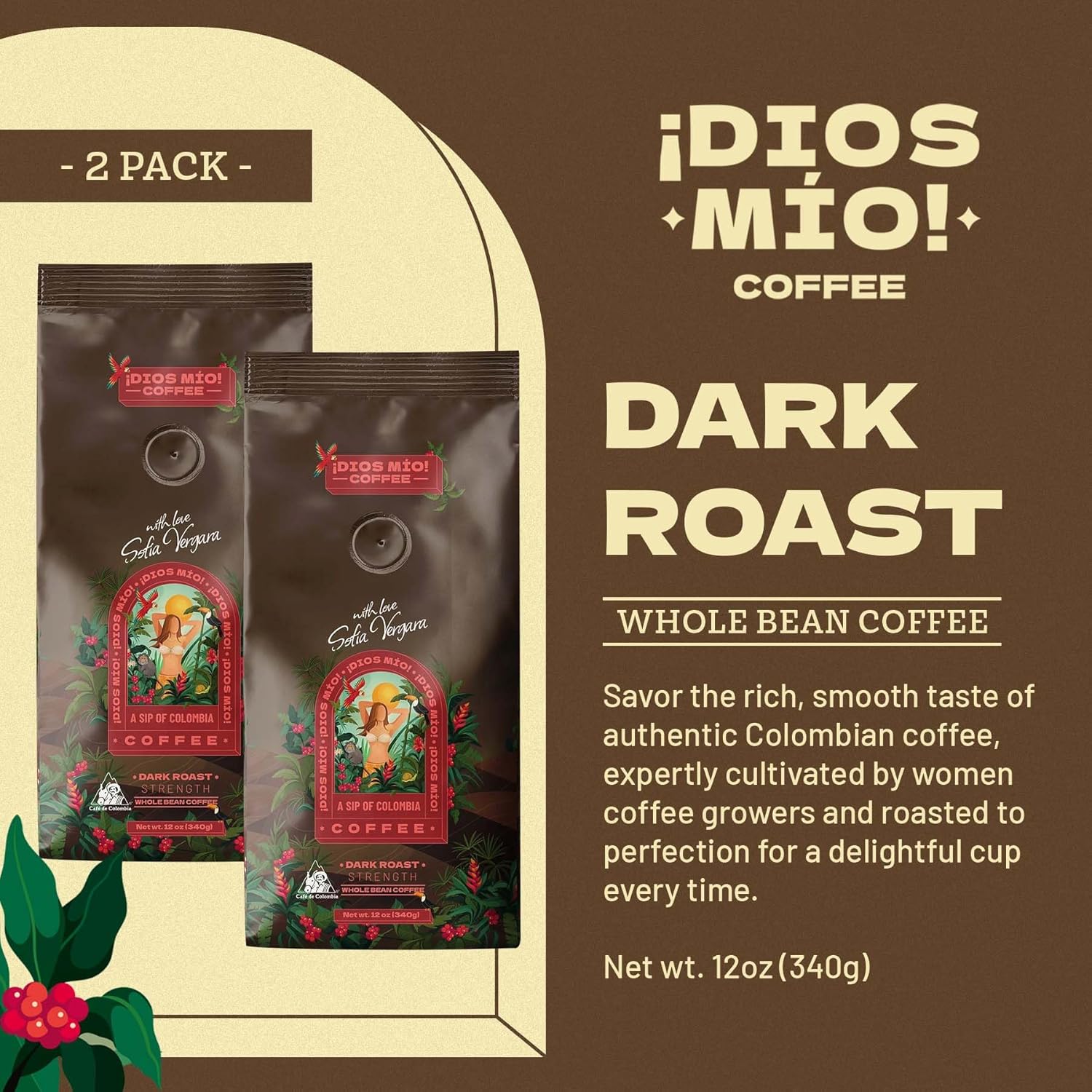 Dark Roast, Whole Bean, 12 Oz bag, Packx3