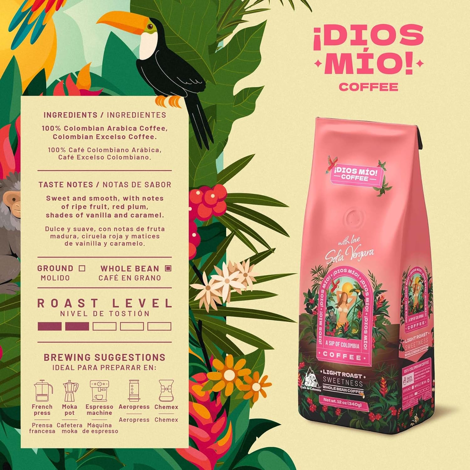 Light Roast, Whole Bean, 12 Oz bag, Packx3