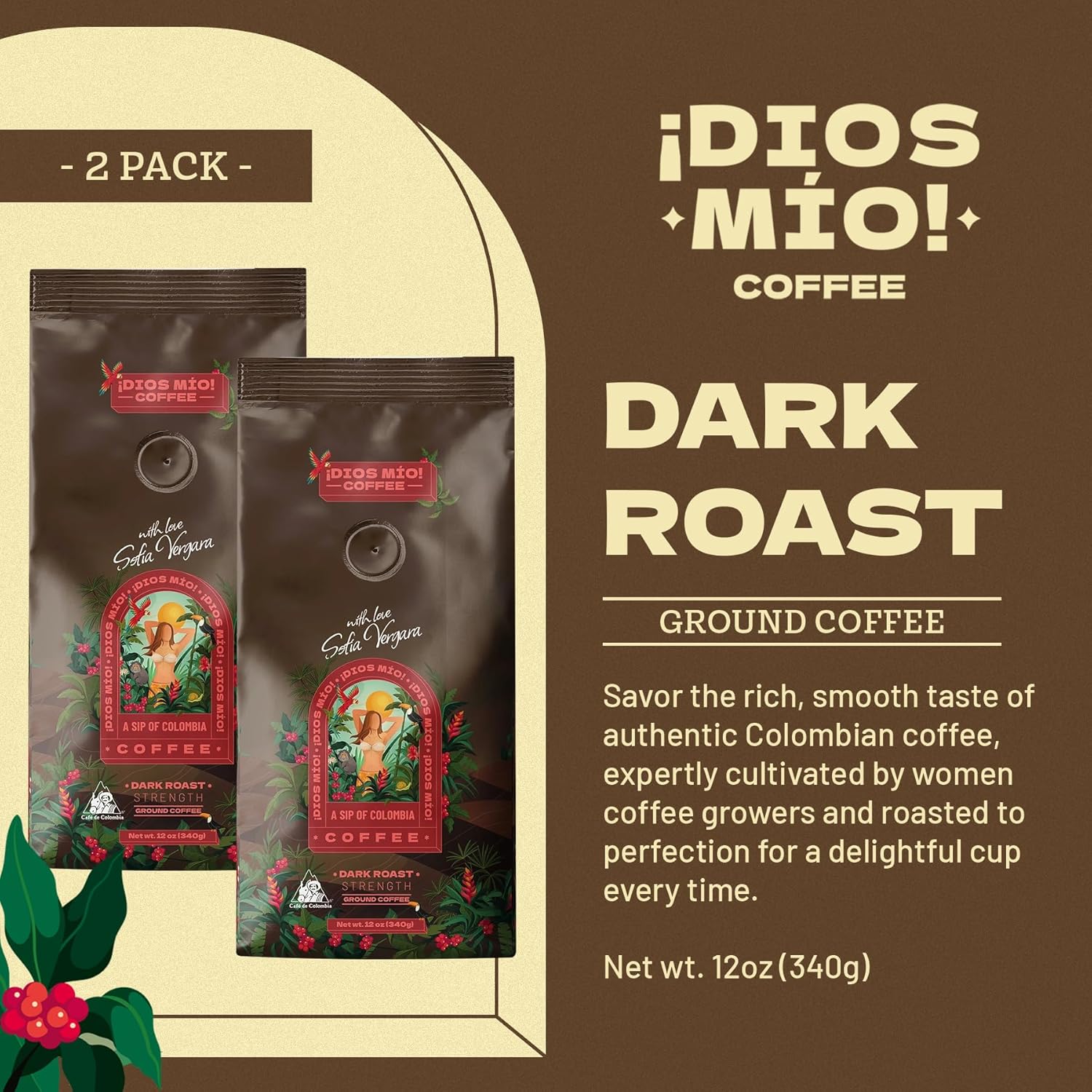 Dark Roast, Ground, 12 Oz bag, Packx3