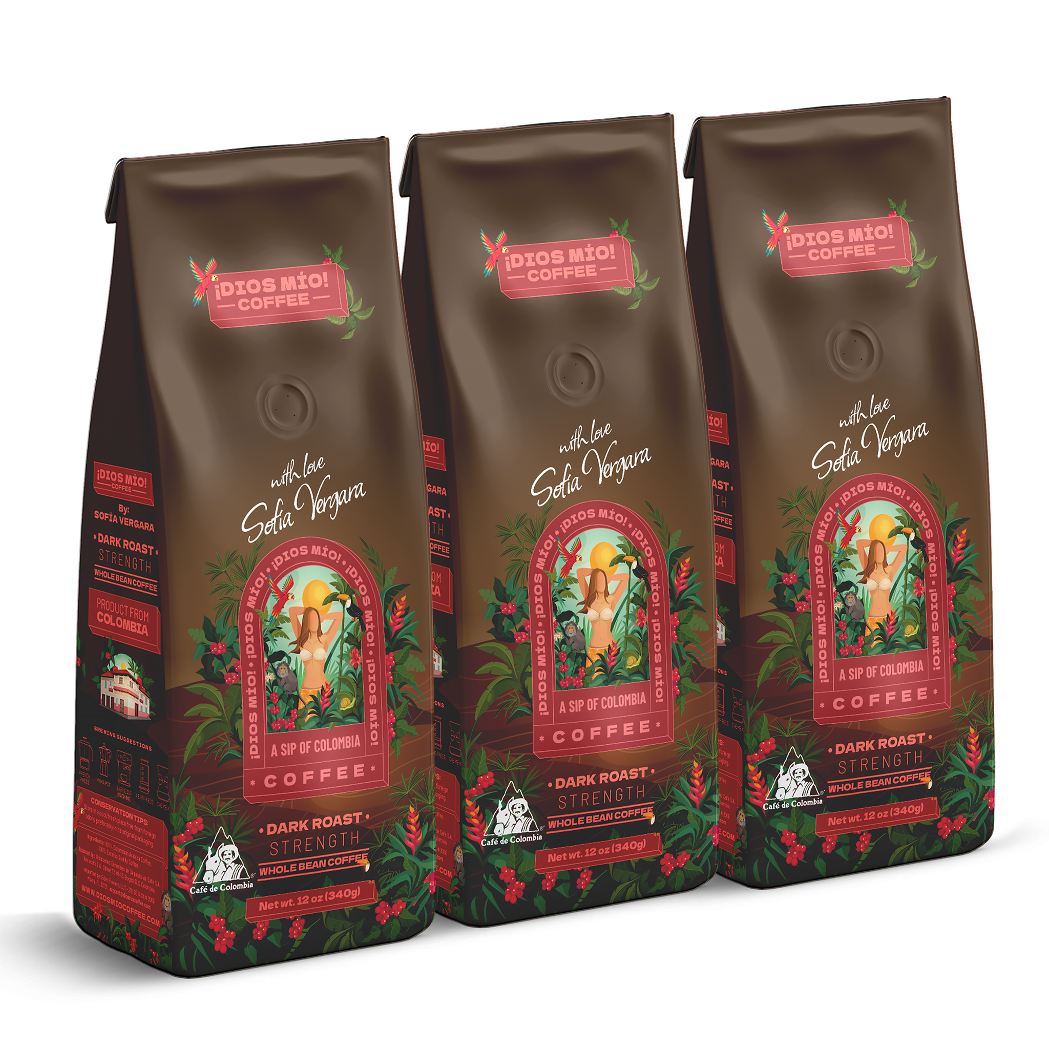 Dark Roast, Whole Bean, 12 Oz bag, Packx3