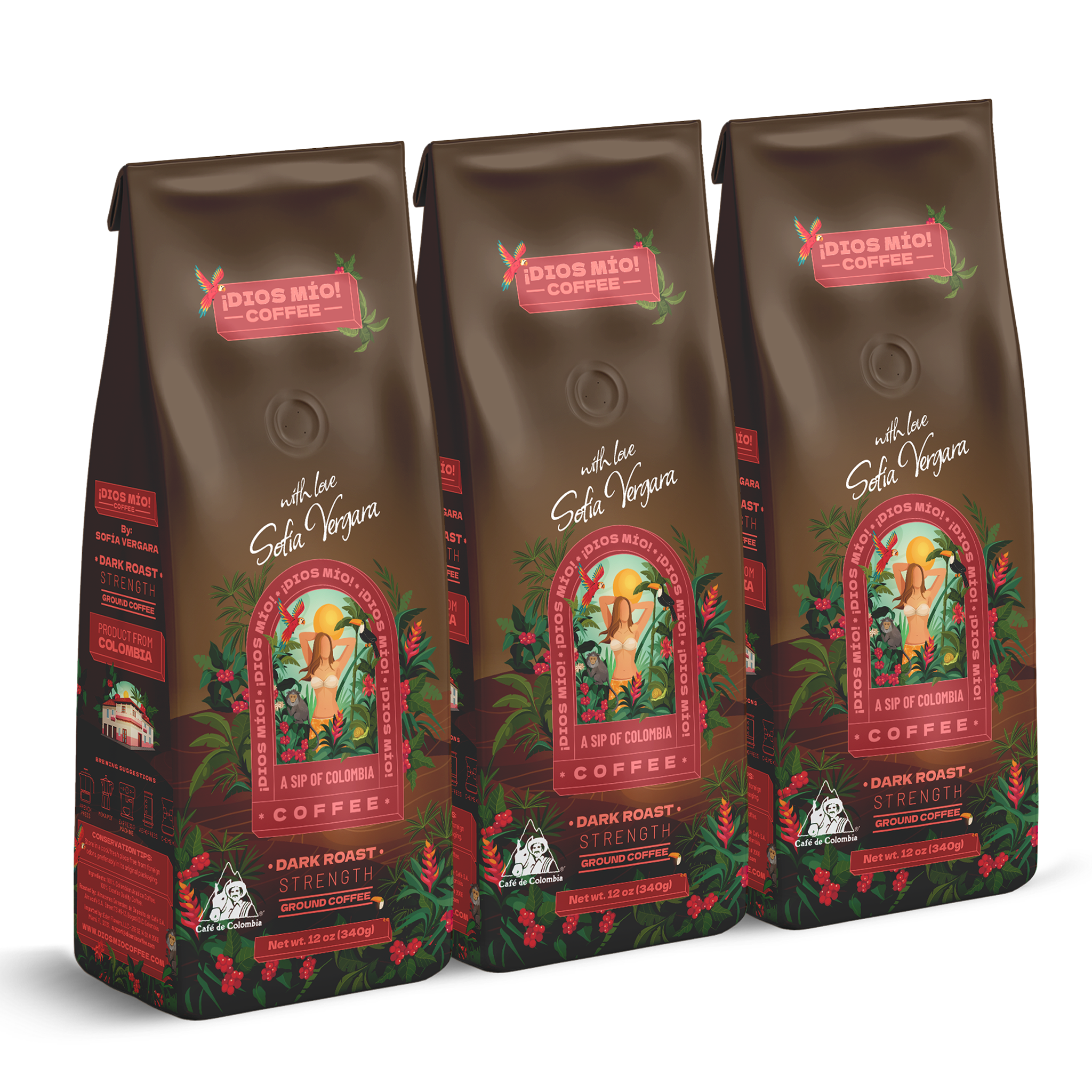 Dark Roast, Ground, 12 Oz bag, Packx3