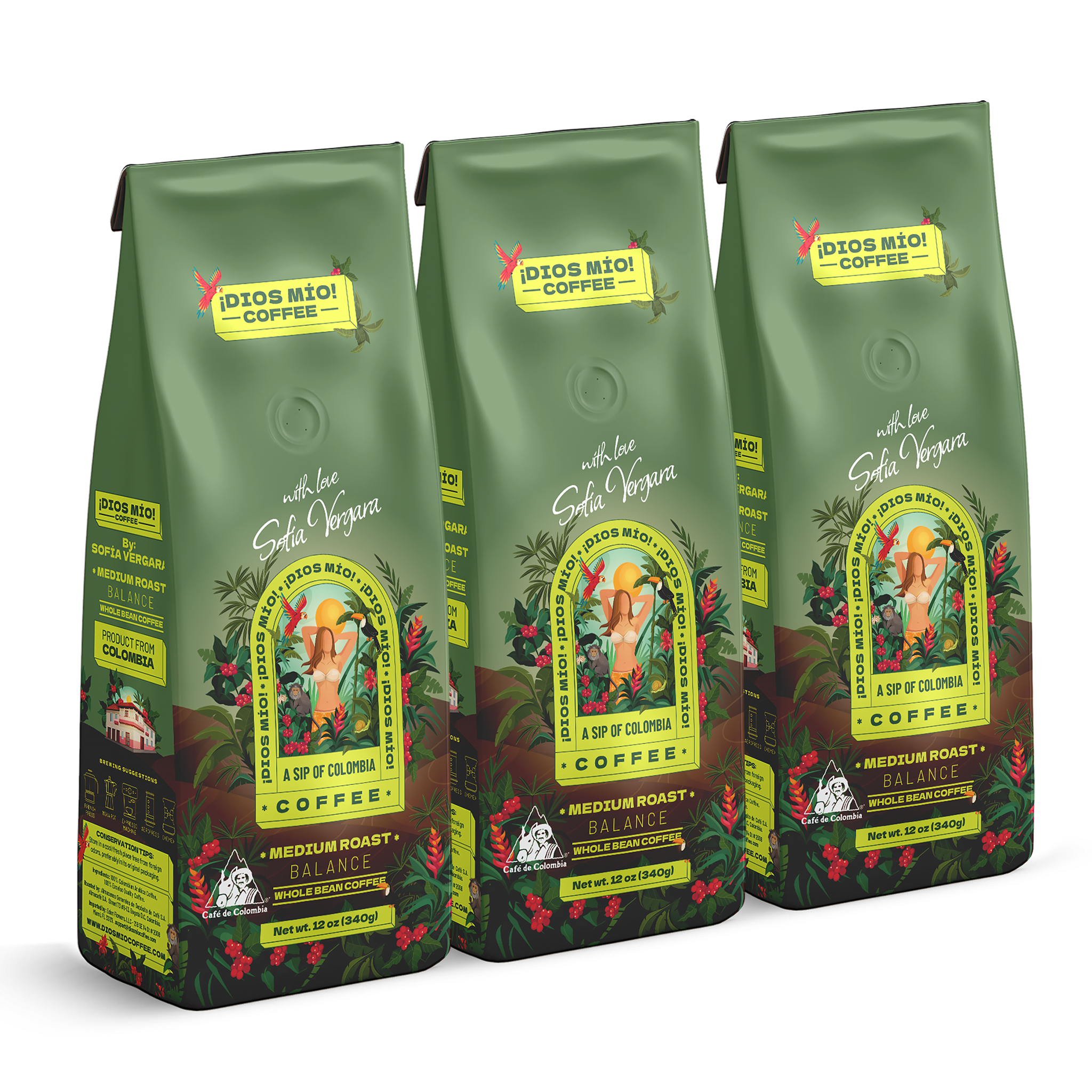 Medium Roast, Whole Bean, 12 Oz bag, Packx3